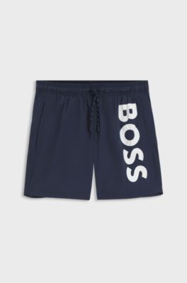 Quick-drying swim shorts with printed logo, Dark Blue