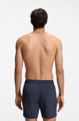 Boxer da mare ad asciugatura rapida con logo stampato in verticale, Blu scuro