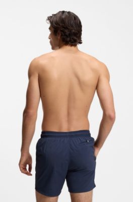 Ba&ntilde;ador en tejido de secado r&aacute;pido con logo vertical estampado, Azul oscuro