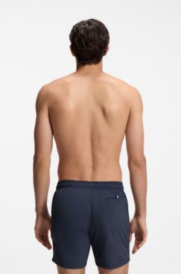Quick-drying swim shorts with printed logo, Dark Blue