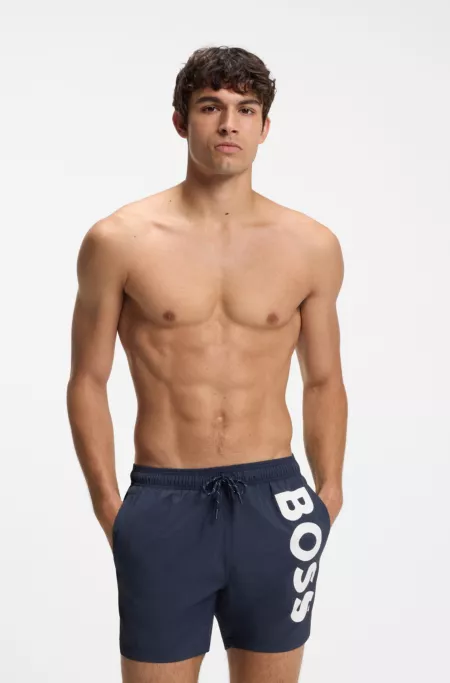 Quick-dry swim shorts with vertical logo print