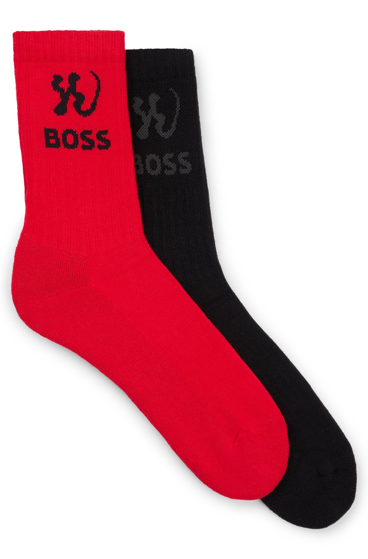 Paquete de dos pares de calcetines cortos con ilustración especial, Negro / Rojo