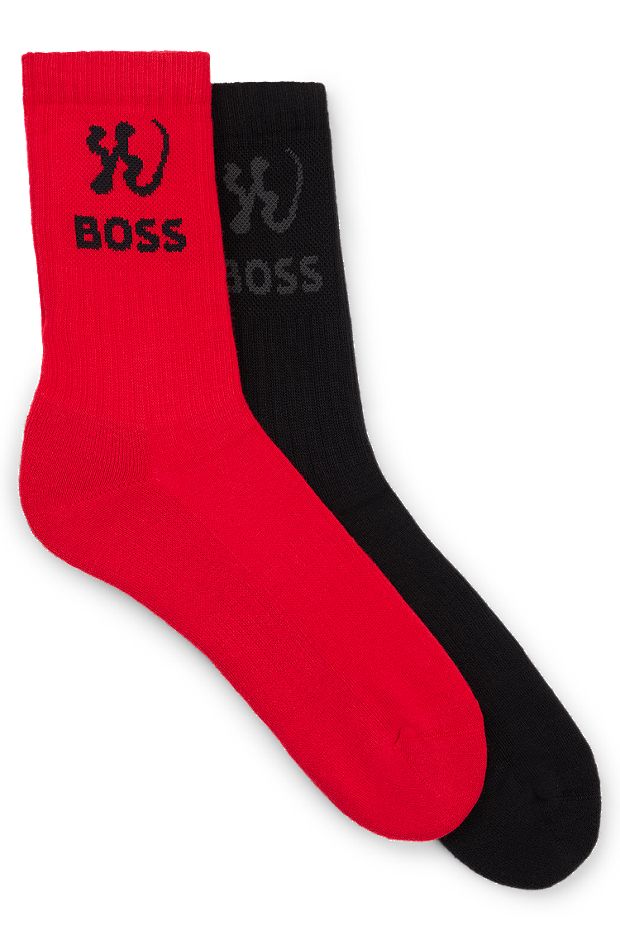 Pakke med to par sokker i kvart længde med særlig grafik, Sort/rød
