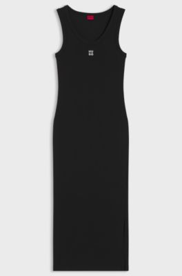Cotton-blend jersey midi dress with stacked logo, Black