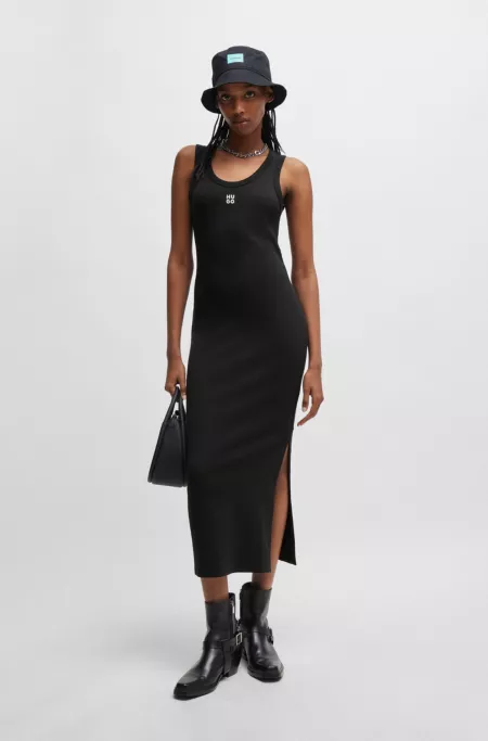 Long-length dress in stretch jersey with stacked logo