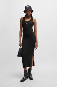 Robe longue en jersey stretch à logo revisité, Noir