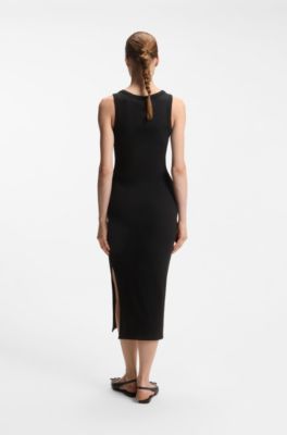 Cotton-blend jersey midi dress with stacked logo, Black