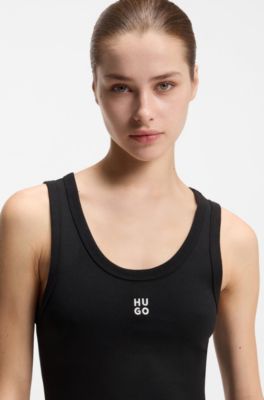 Cotton-blend jersey midi dress with stacked logo, Black