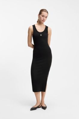 Cotton-blend jersey midi dress with stacked logo, Black