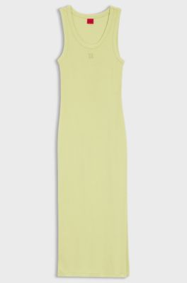 Vestito midi in jersey misto cotone con logo scomposto, Giallo chiaro