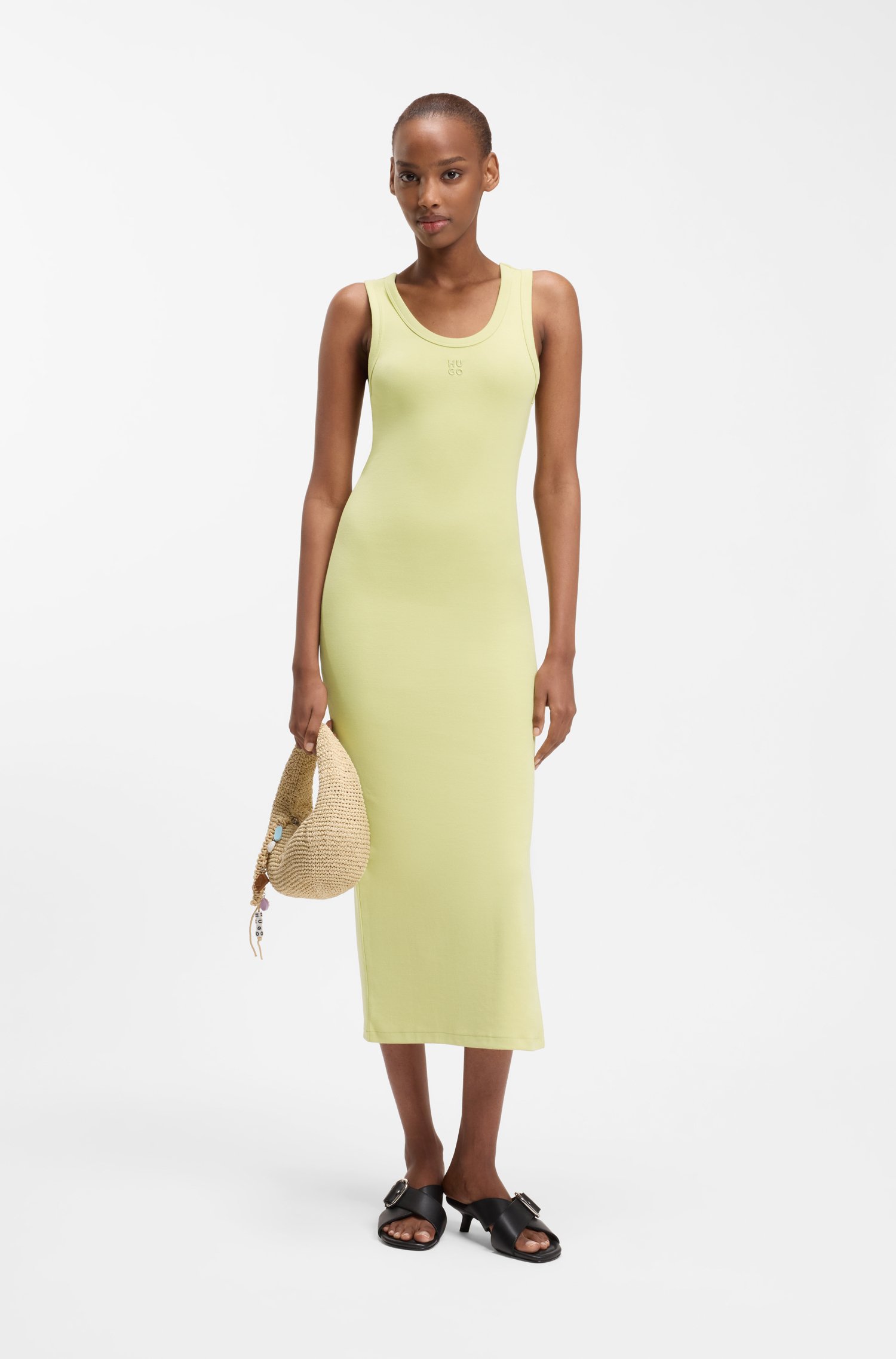 Hugo Cotton-blend jersey midi dress with stacked logo klänningar dam