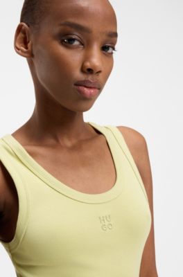 Cotton-blend jersey midi dress with stacked logo, Light Yellow