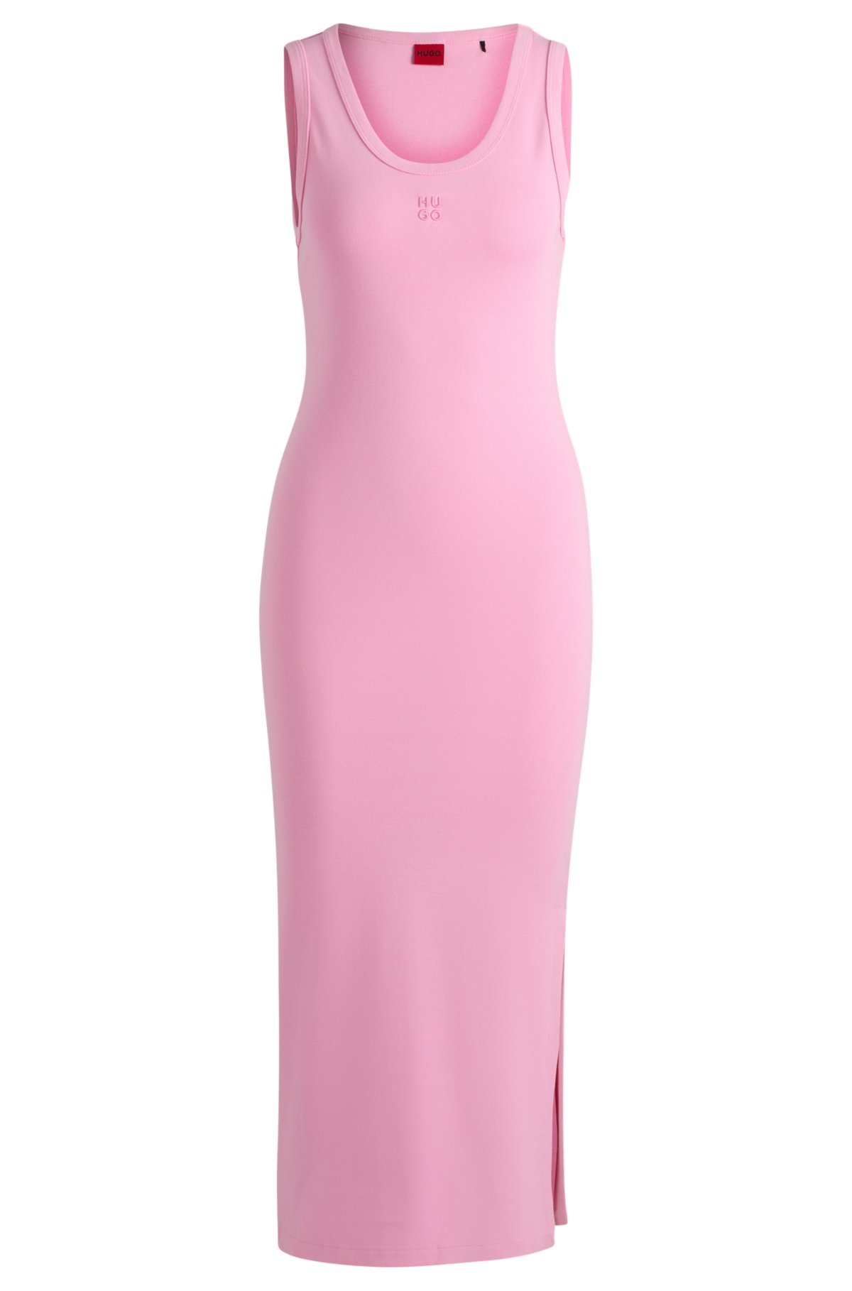 Long-length dress in stretch jersey with stacked logo, light pink