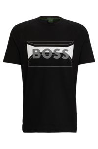 Regular-Fit T-Shirt aus Baumwoll-Mix mit Logo-Artwork, Schwarz