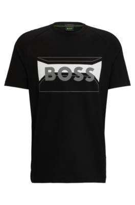 Hugo Boss Cotton-blend Regular-fit T-shirt With Logo Artwork In Black