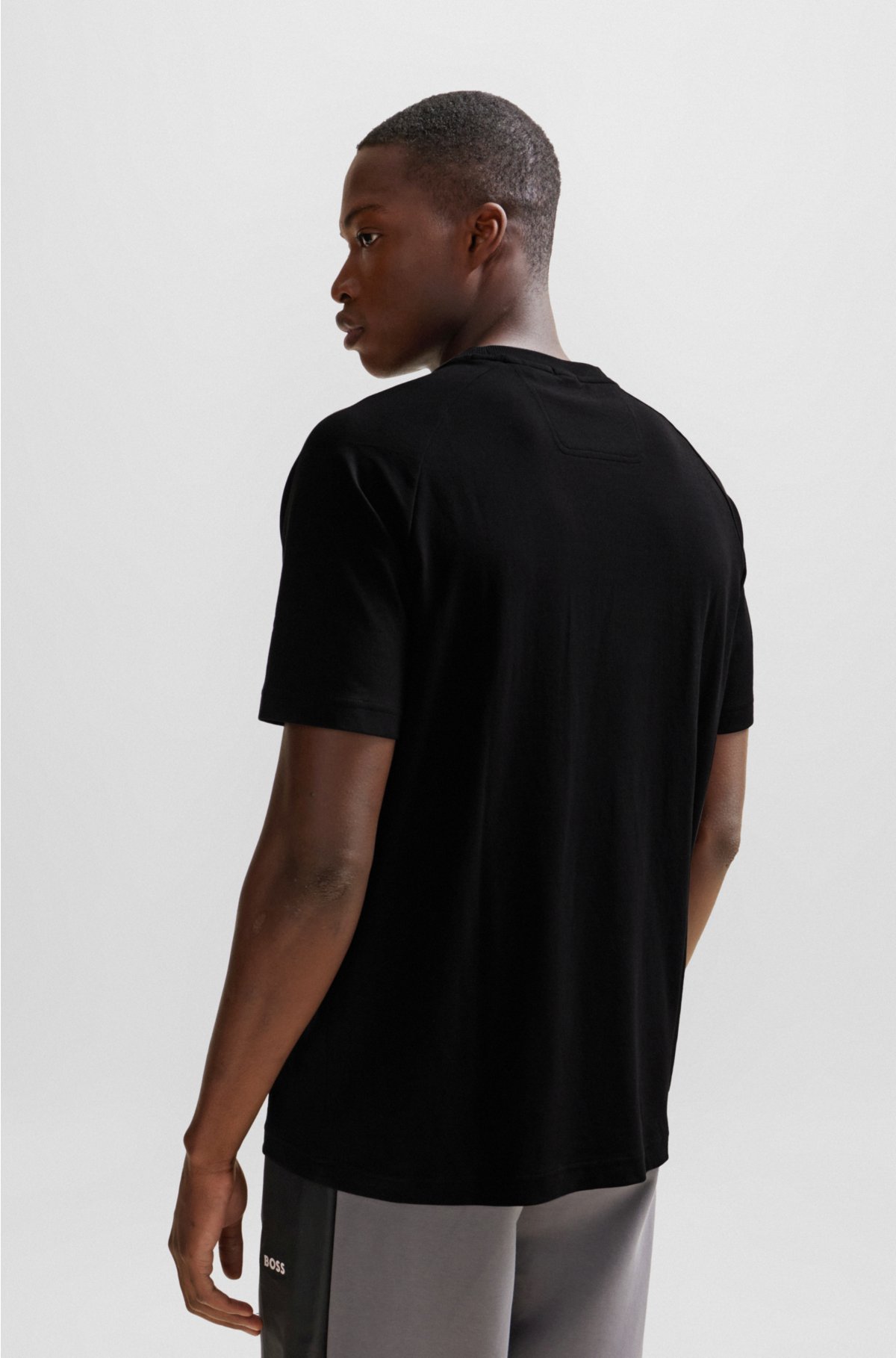 Cotton-blend regular-fit T-shirt with logo artwork, Black