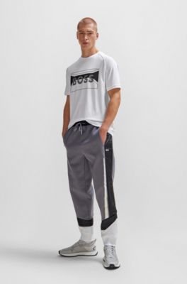 BOSS - Cotton-blend regular-fit T-shirt with logo artwork