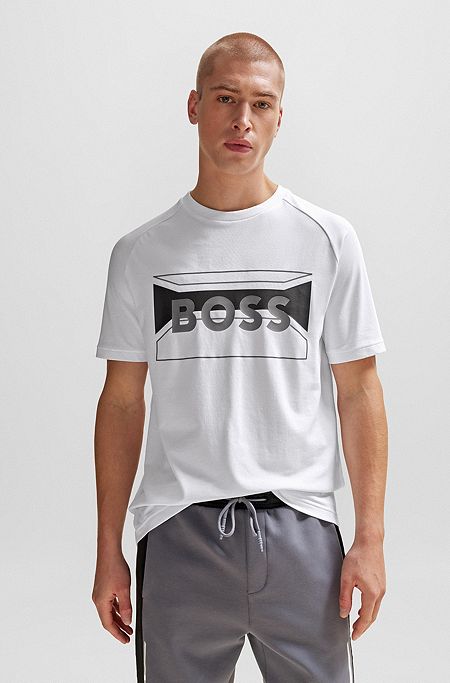 Cotton-blend regular-fit T-shirt with logo artwork, White