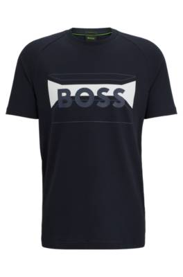 Hugo Boss Cotton-blend Regular-fit T-shirt With Logo Artwork In Blue