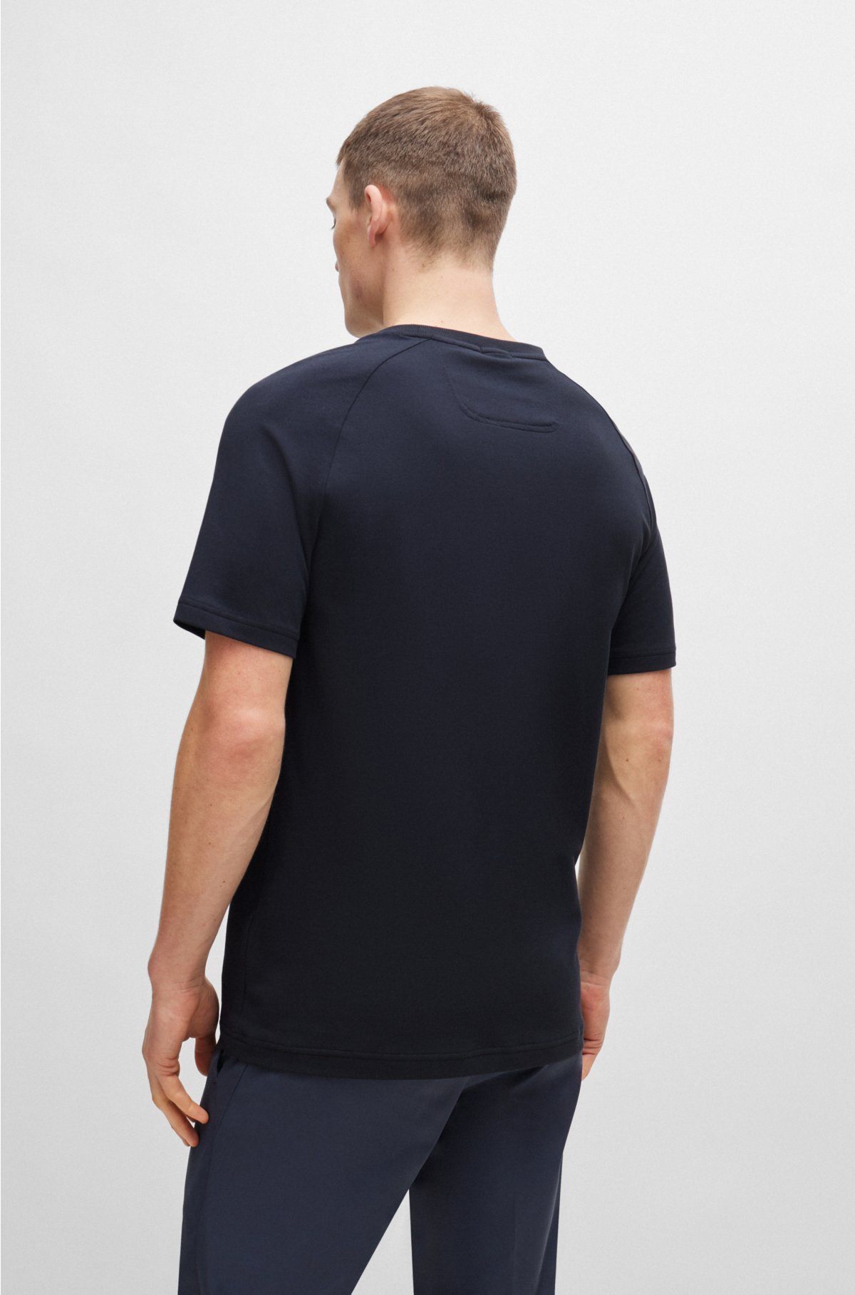 Cotton-blend regular-fit T-shirt with logo artwork, Dark Blue