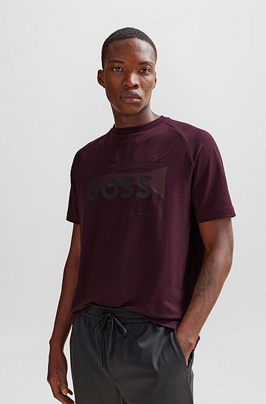 Cotton-blend regular-fit T-shirt with logo artwork, Dark Purple