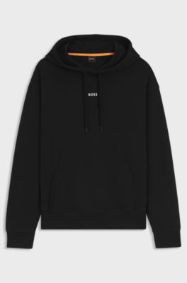 Sweat &agrave; capuche en molleton de coton avec logo contrastant, Noir