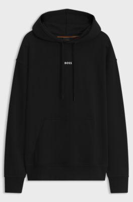Felpa con cappuccio in terry di cotone con stampa del logo, Nero