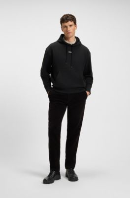 Fleece hoodie in cotton terry with contrast logo, Black