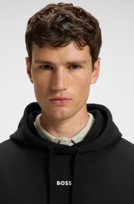 Cotton-terry hoodie with logo print, Black