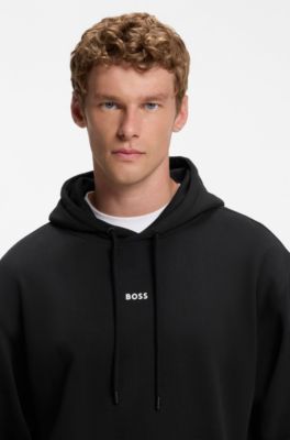 Cotton-terry hoodie with logo print, Black
