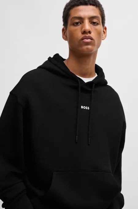 Fleece hoodie in cotton terry with contrast logo