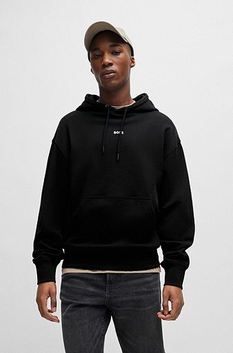 Cotton-terry hoodie with contrast logo, Black