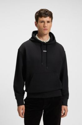 Felpa con cappuccio in terry di cotone con stampa del logo, Nero