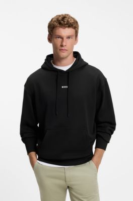 Cotton-terry hoodie with logo print, Black
