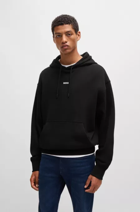 Fleece hoodie in cotton terry with contrast logo