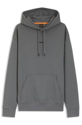 Fleece hoodie in cotton terry with contrast logo, Grey