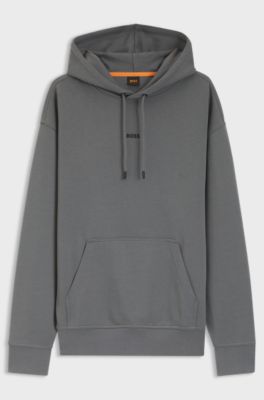 Fleece hoodie in cotton terry with contrast logo, Grey