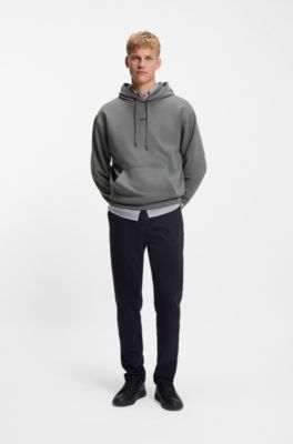 Fleece hoodie in cotton terry with contrast logo, Grey