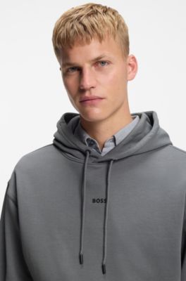 Cotton-terry hoodie with logo print, Grey