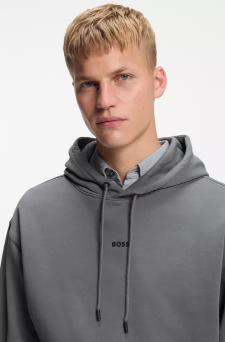 Fleece hoodie in cotton terry with contrast logo