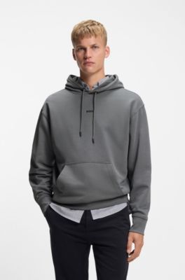 Fleece hoodie in cotton terry with contrast logo, Grey