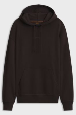 Cotton-terry hoodie with logo print, Dark Brown