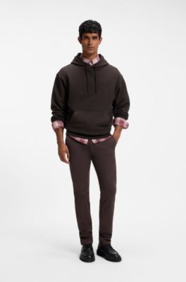 Cotton-terry hoodie with logo print, Dark Brown