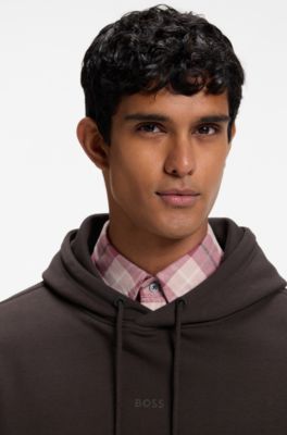 Cotton-terry hoodie with logo print, Dark Brown