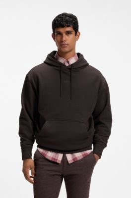 Cotton-terry hoodie with logo print, Dark Brown