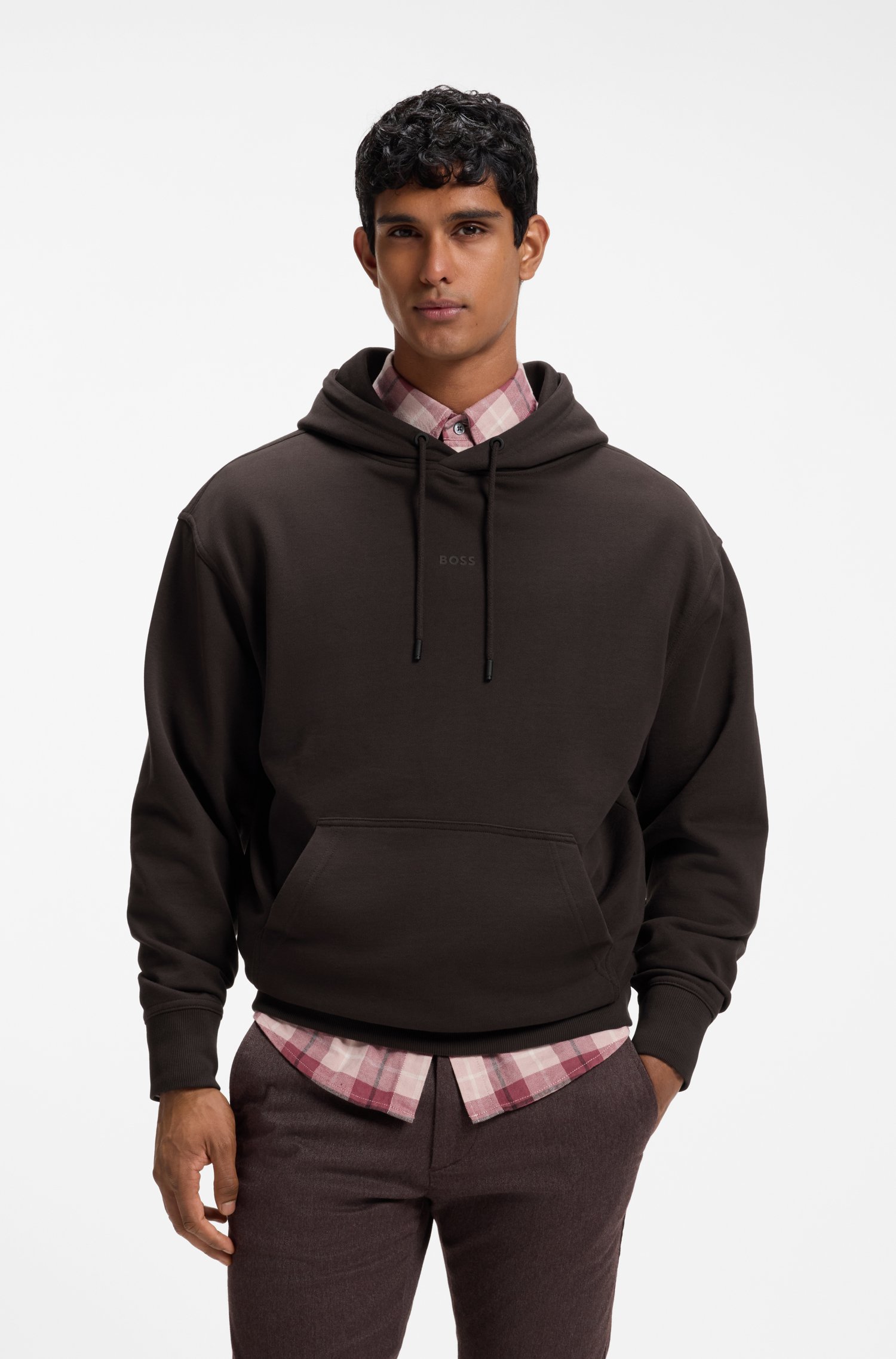 Boss Cotton-terry hoodie with logo print herr