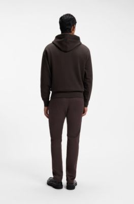 Cotton-terry hoodie with logo print, Dark Brown