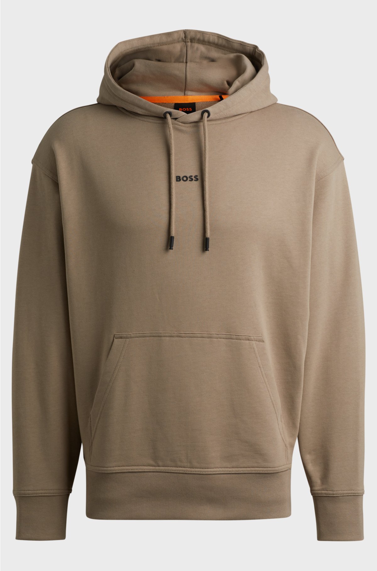 Cotton-terry hoodie with contrast logo, Light Brown