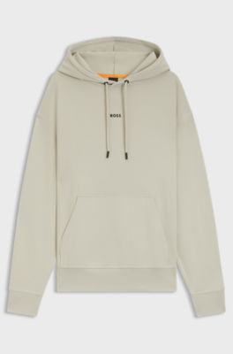 Cotton-terry hoodie with logo print, Light Beige