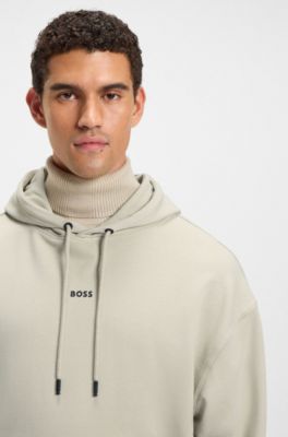 Cotton-terry hoodie with logo print, Light Beige